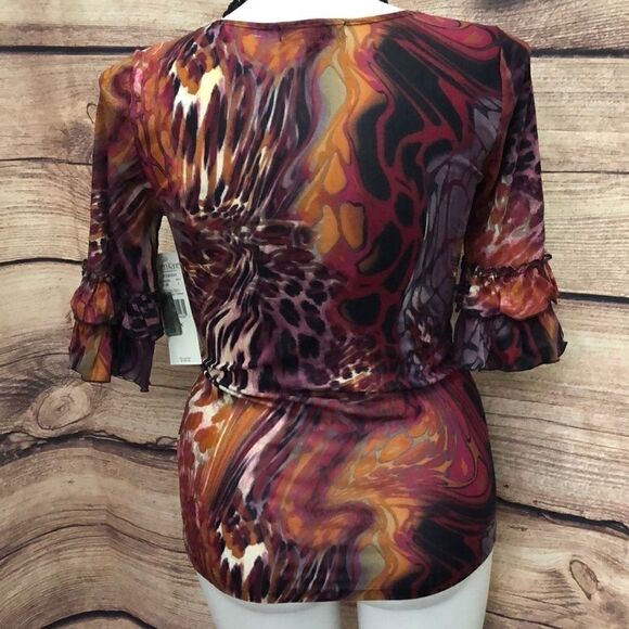 Karen Kane abstract print ruffled sleeve top - Picture 5 of 6